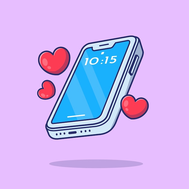 Vettore gratuito telefono cellulare con messaggio d'amore segno icona vettore fumetto illustrazione tecnologia vacanza isolata