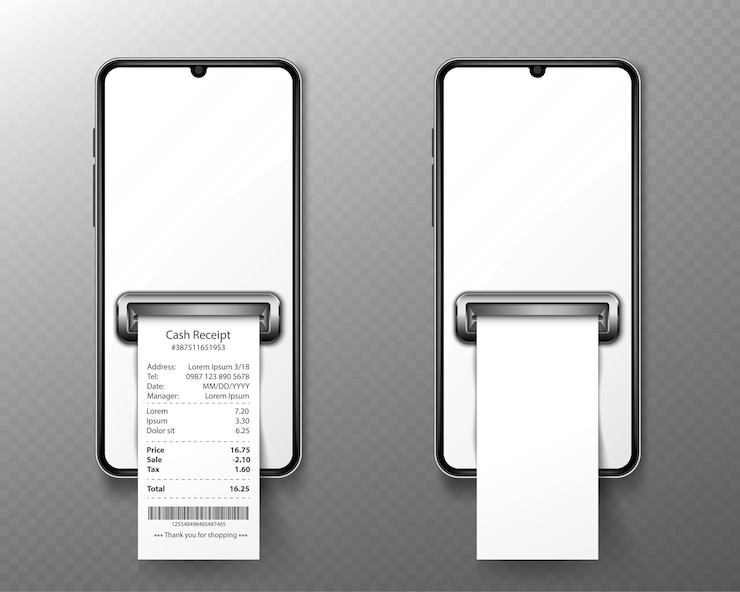 Free Vector mobile phone with shop receipt in front view.