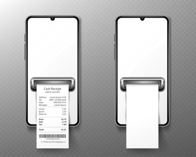 Мобильный телефон с квитанцией в магазине спереди.