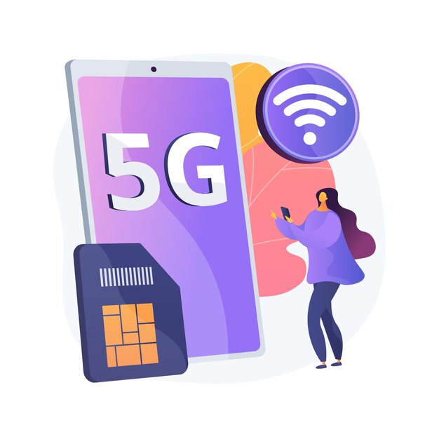 Мобильные телефоны 5g сети абстрактная концепция иллюстрации