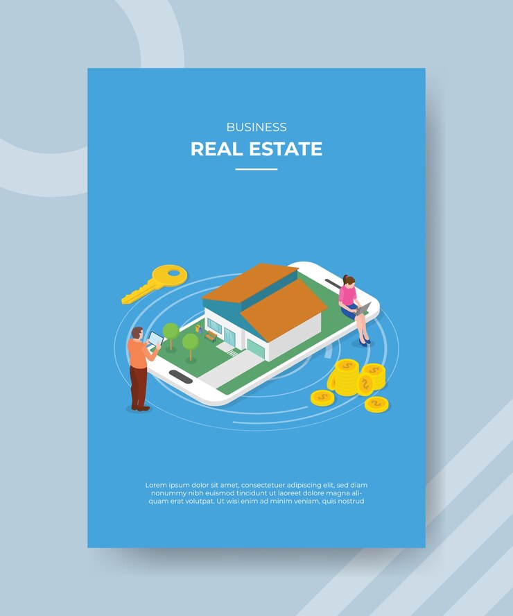 Free Vector mobile real estate with smartphone and house buildings searching list for template flyer and print banner