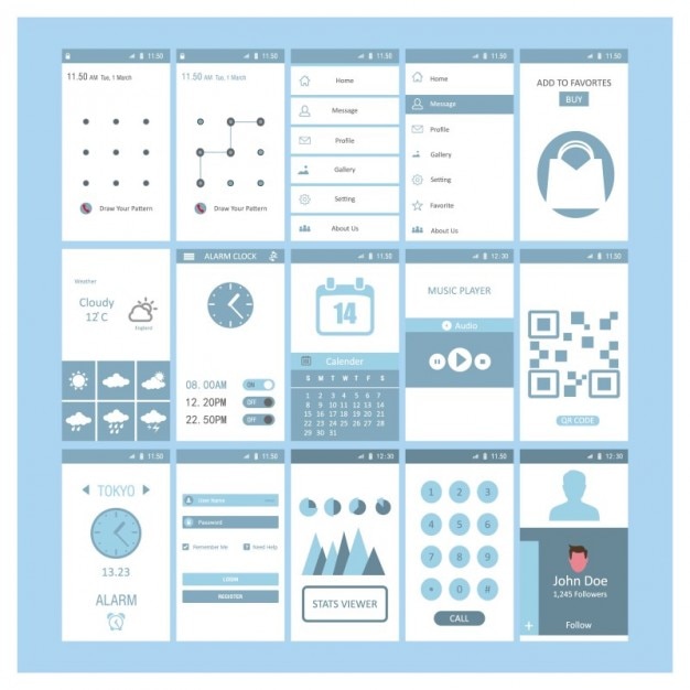 Free Vector mobile screen templates design
