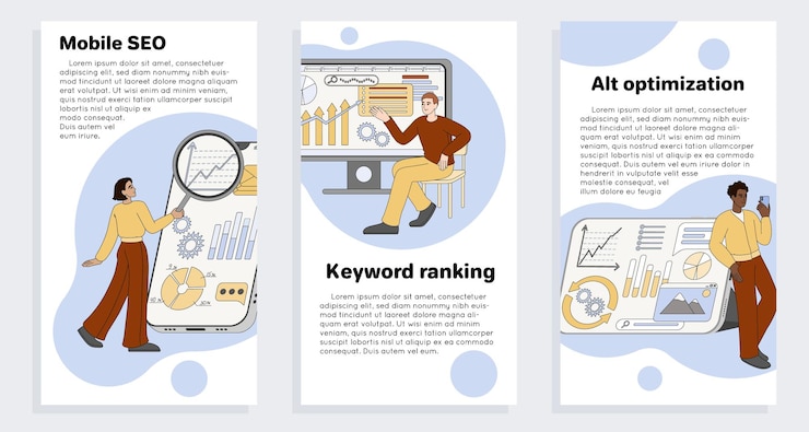 Free Vector mobile seo keyword ranking and alt optimization stories or banners