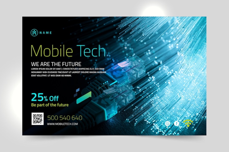 Free Vector mobile tech horizontal banner template