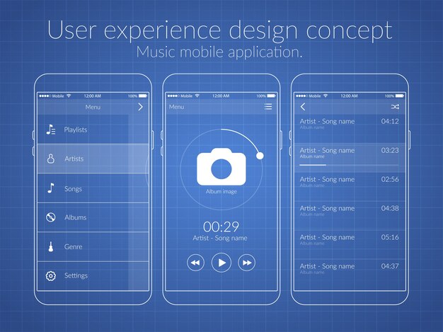 Mobile user experience design concept with different screens and web elements