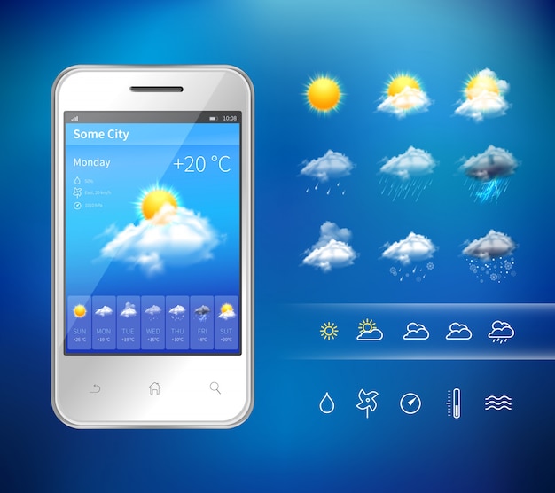 Vettore gratuito applicazione meteo mobile