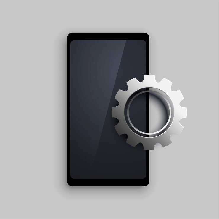 Free Vector mobile with 3d setting metallic gear background