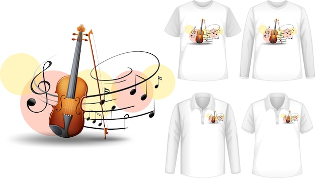 Mock up shirt con logo di strumenti musicali di violino