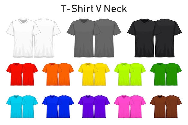 Download Premium Vector Mockup T Shirt V Neck Color Collection Set