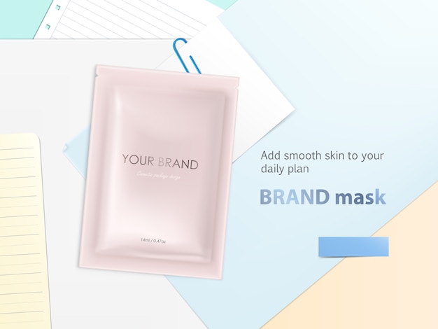 mockup with disposable foil sachet, blank package with facial mask or shampoo