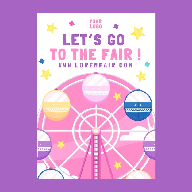 Modelo de cartaz de feira de diversões desenhado à mão