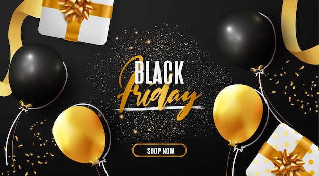 Moden black friday sale banner with realistic elements