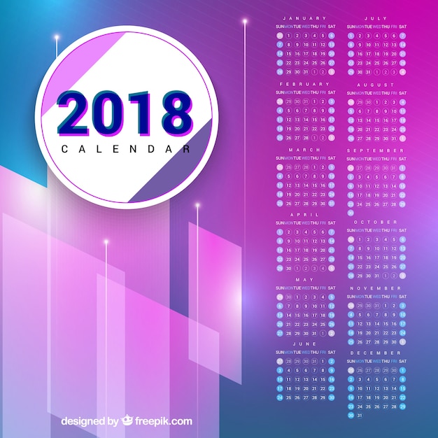 Modern 2018 calendar in purple