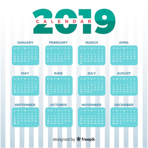 Free vector modern 2019 calendar concept