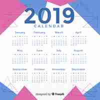 Vettore gratuito modello di calendario moderno 2019 con forme astratte