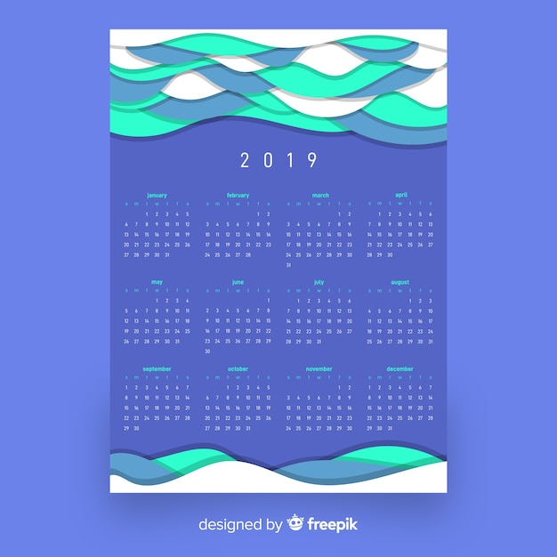 Free vector modern 2019 calendar template