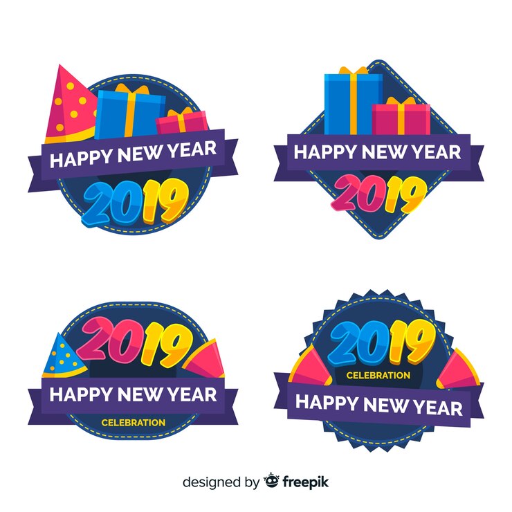 Бесплатный Вектор современная коллекция значков 2019 года с плоским дизайном