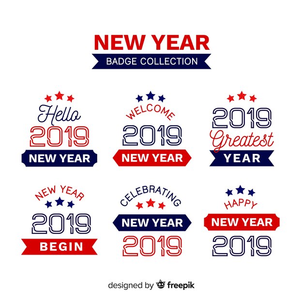 Modern 2019 new year badge collection with flat design