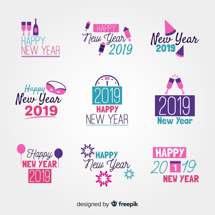 Бесплатный Вектор современная коллекция значков 2019 года с плоским дизайном