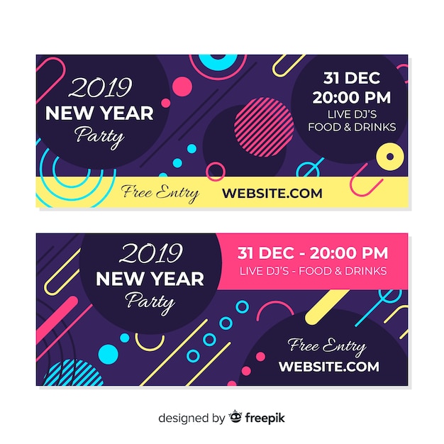 Modern 2019 new year party banners with flat design