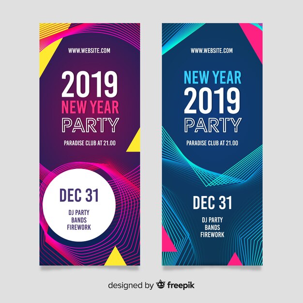 フラットデザインの現代2019新年パーティーバナー