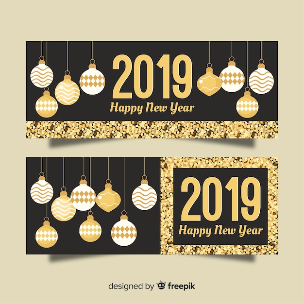 Modern 2019 new year party banners with flat design