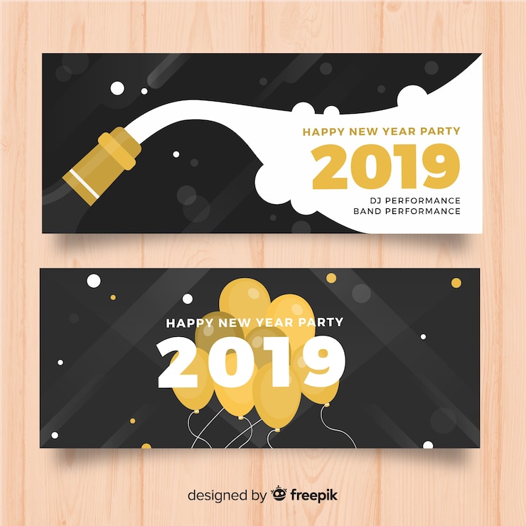 무료 Vector 평면 디자인으로 현대 2019 신년 파티 배너