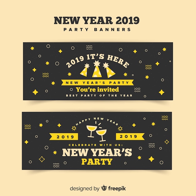 Free vector modern 2019 new year party banners with flat design