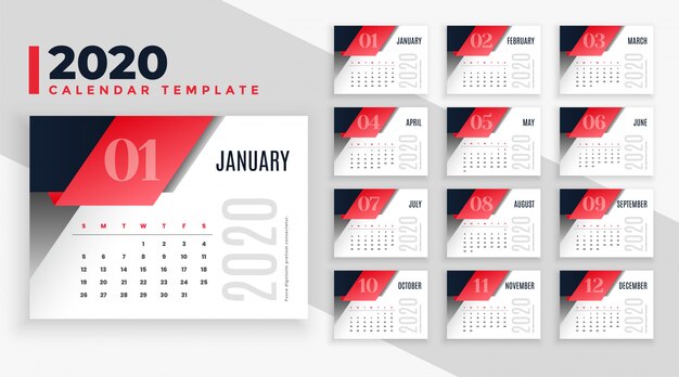 Modern 2020 calendar layout template