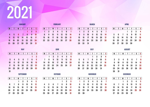 ポリゴン背景のモダンな2021年カレンダー