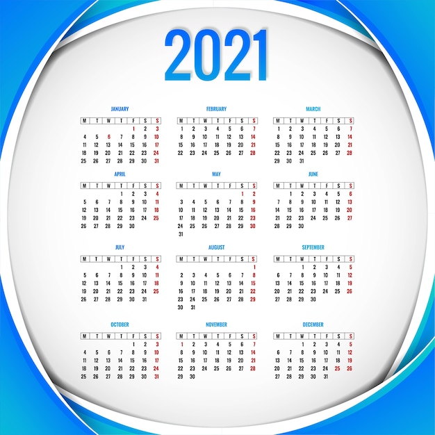 Sfondo del modello di layout del calendario moderno 2021