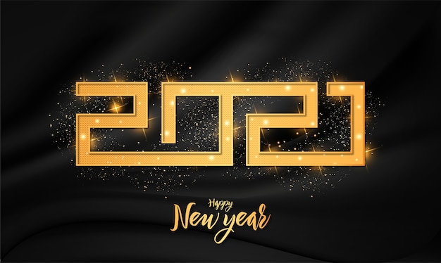 Modern 2021 happy new year card with luxury golden 3d text effect ornament