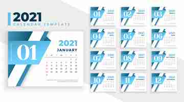 Vettore gratuito design moderno del calendario del nuovo anno 2021 in stile business