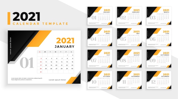 幾何学的なスタイルのモダンな2021年の新年のカレンダーのデザイン