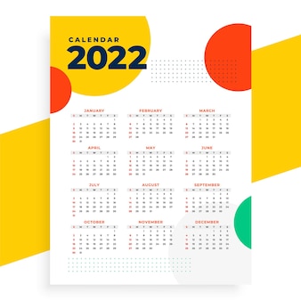 Modern 2022 New Year Calendar Design Template