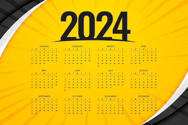 Современный ежегодный календарный шаблон 2024 года для офиса или бизнес-вектора