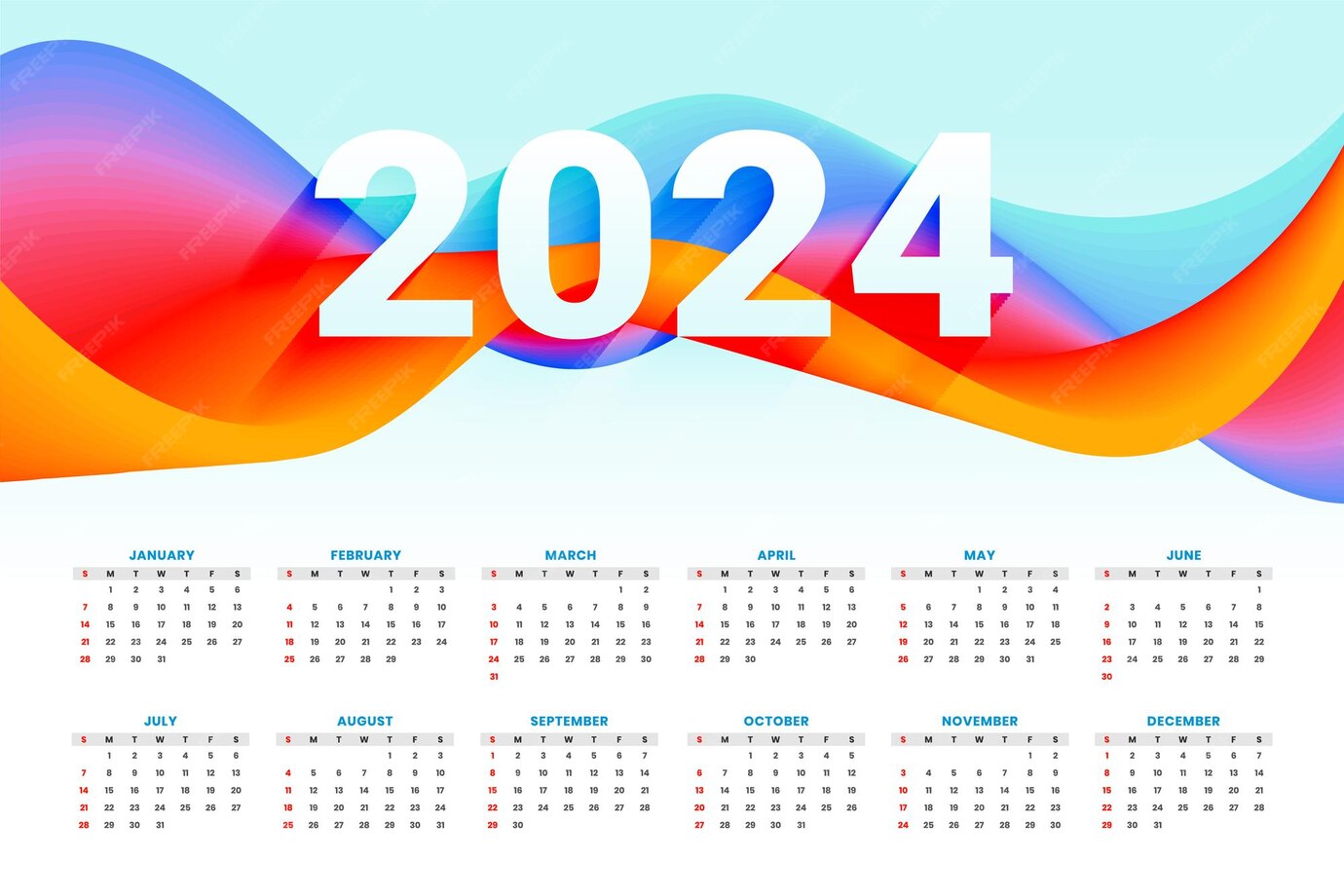 Free Vector Modern 2024 event planner calendar template schedule