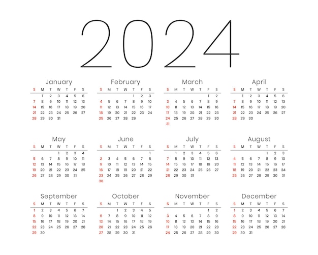 現代の2024年新年のカレンダーテンプレート 毎日のイベントベクトルを整理します