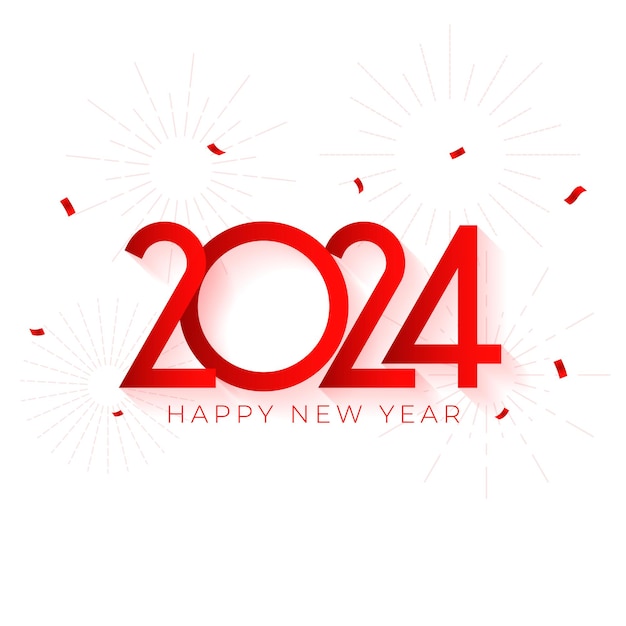 Modern 2024 new year eve greeting card with red confetti vector