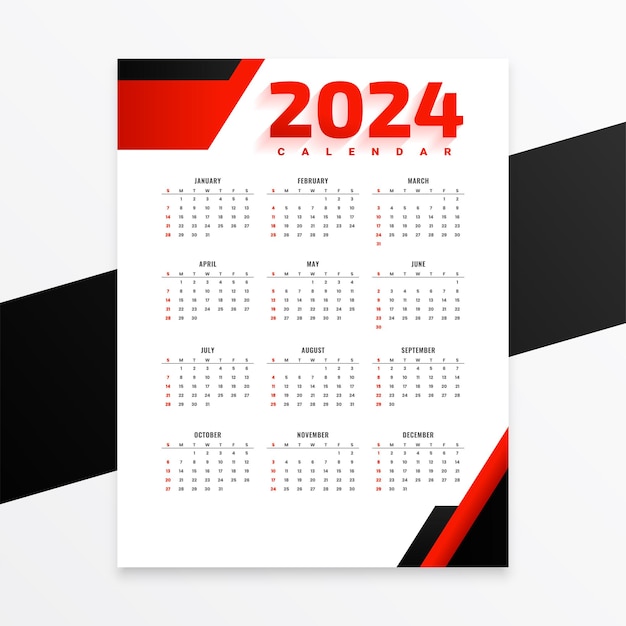 Vettore gratuito moderno calendario a parete del 2024 organizzare attività ed eventi vettoriali