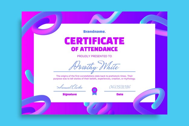 Modern 3d attendance certificate template