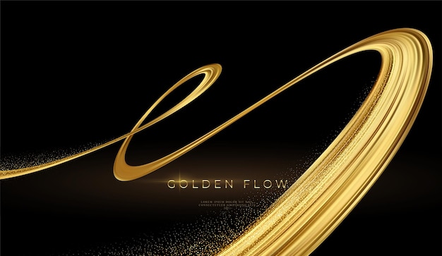 Modern 3D Gold Flow on Black Background Vector Template – Free Download