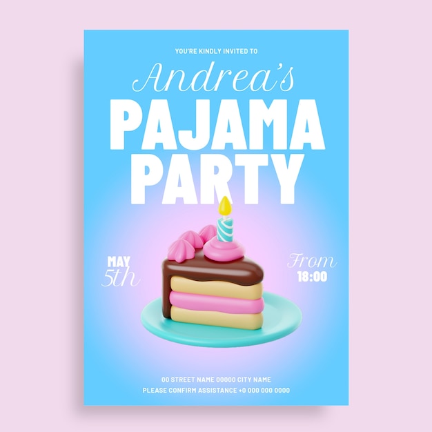 Modern 3d pajama party invitation template