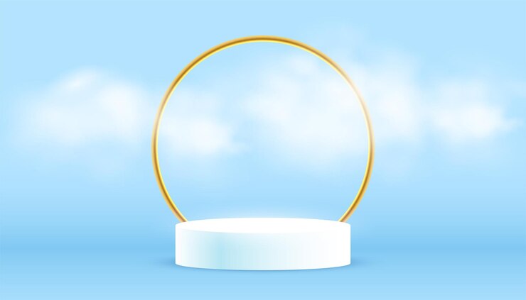 Free Vector modern 3d podium platform background with golden frame and smoke effect
