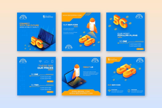 Free vector modern 5g instagram post collection