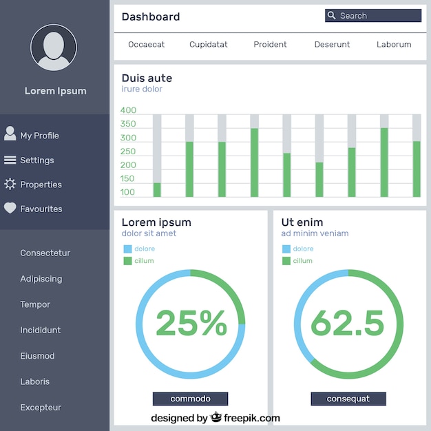 Modern admin dashboard with flat design