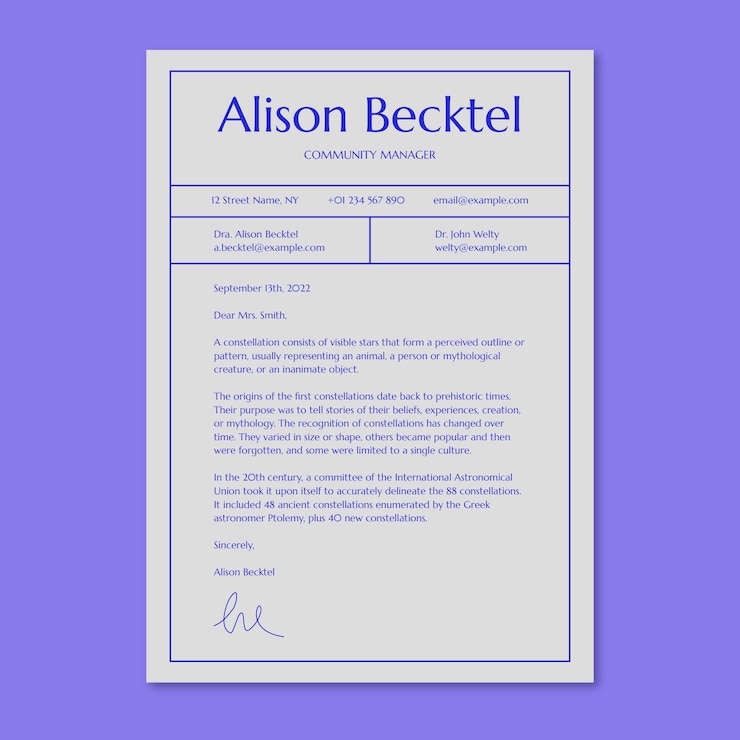 Free Vector modern alison becktel recommendation letter