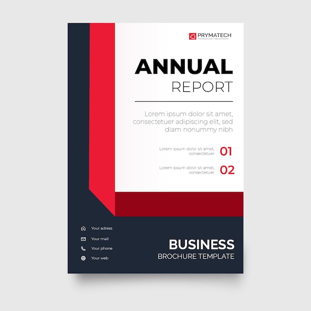 Modern annual report business brochure template with geometric red ribbon shapes