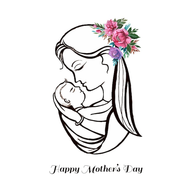 Free vector modern art for happy mothers day mom and child love card design