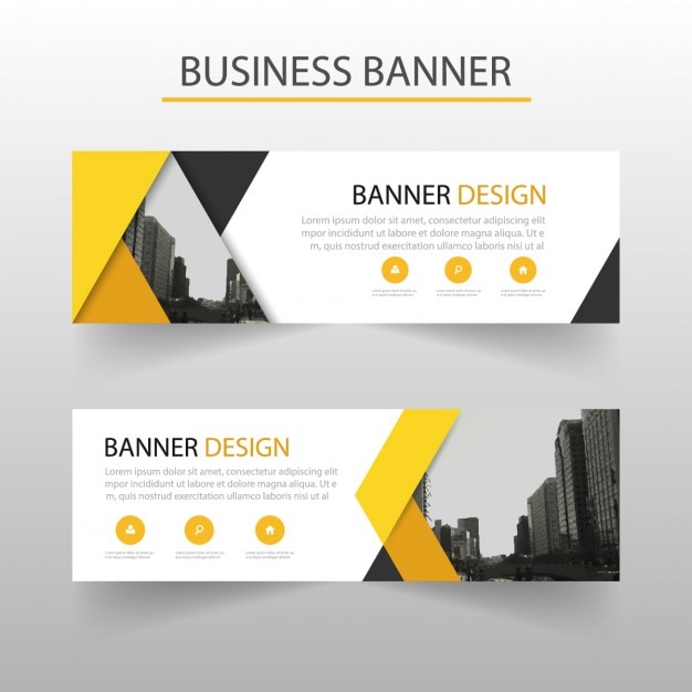 Modern banner with yellow geometric shapes